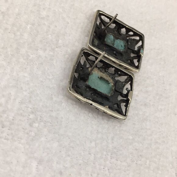 Sterling Silver 925 Mexico Chunky Faux Turquoise Dyed Howlite Pendant & Earrings - Picture 15 of 16